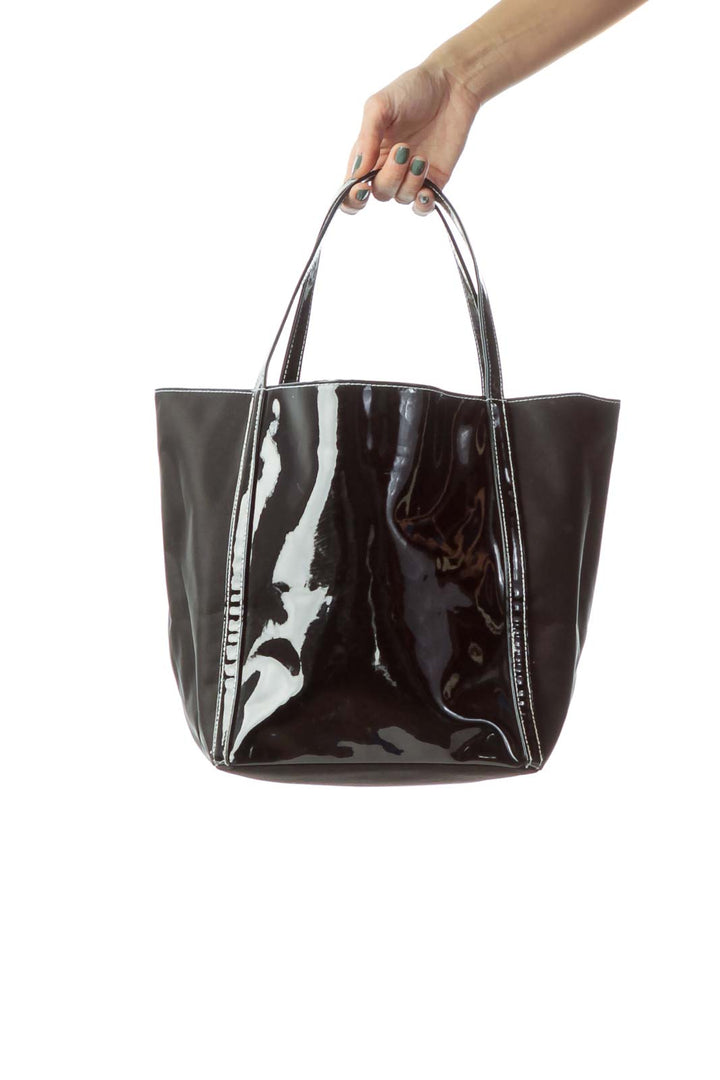 Black Patent Leather & Nylon Tote