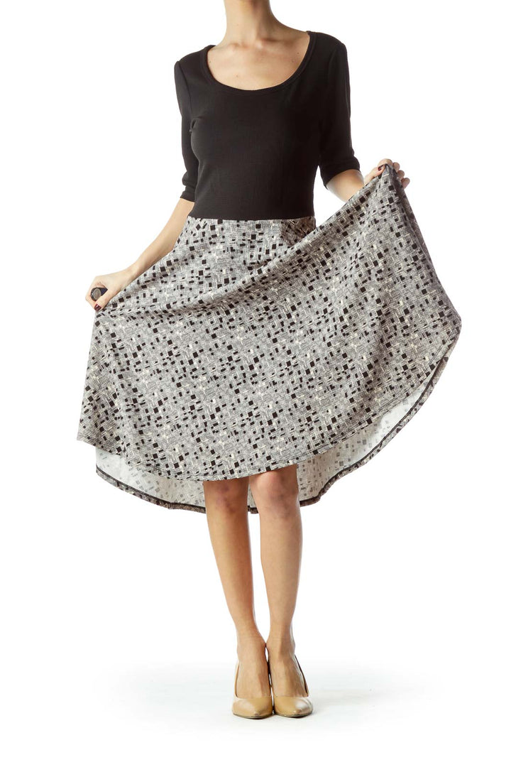 Black Cream Skirt Geometric Print Dress