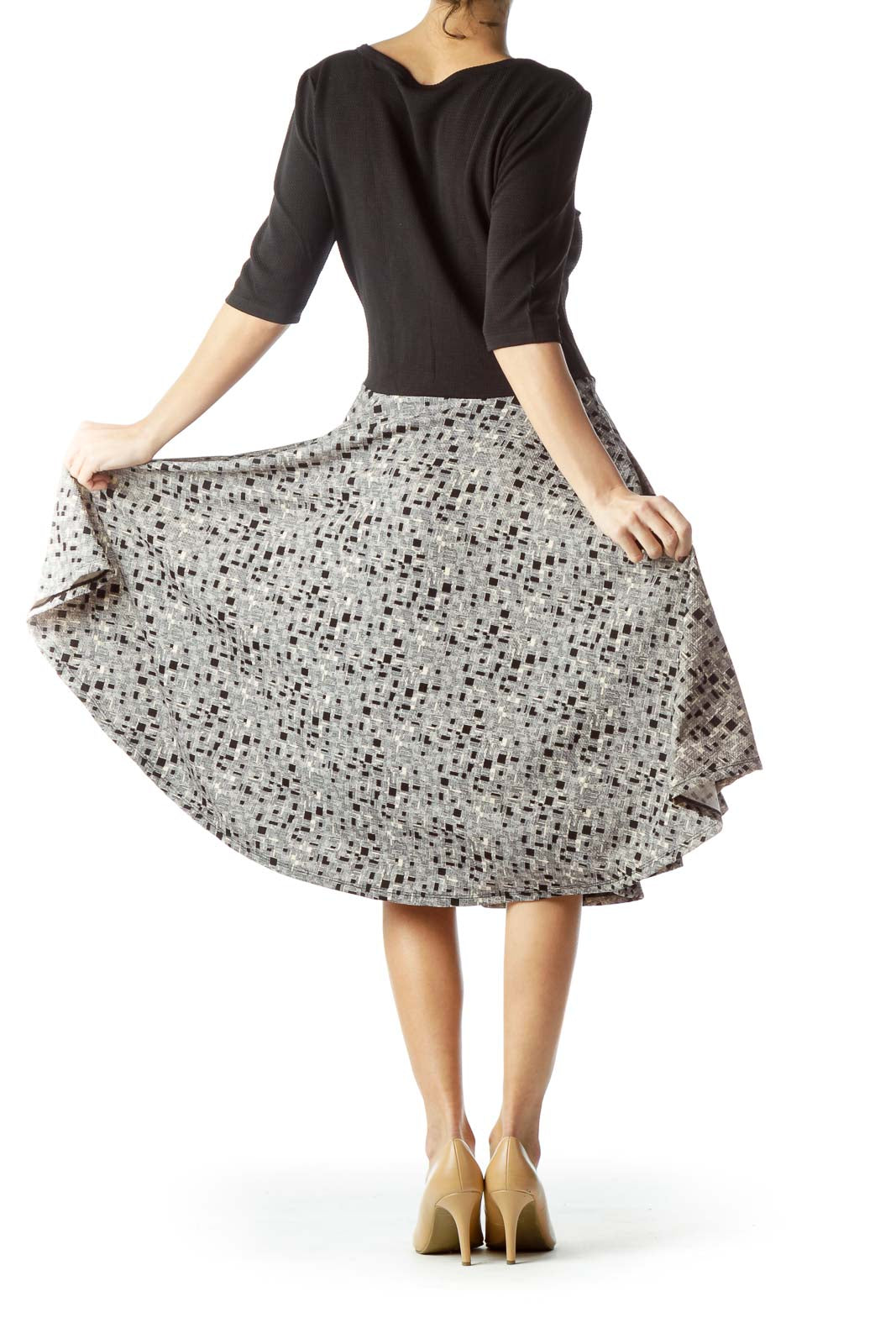 Black Cream Skirt Geometric Print Dress