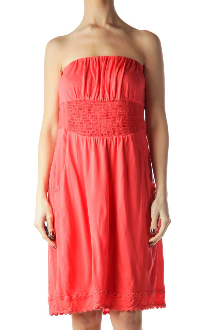 Coral Orange Jersey-Knit Strapless Dress