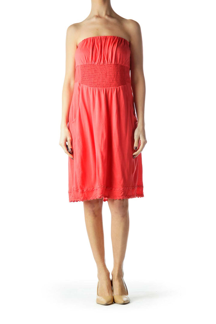 Coral Orange Jersey-Knit Strapless Dress