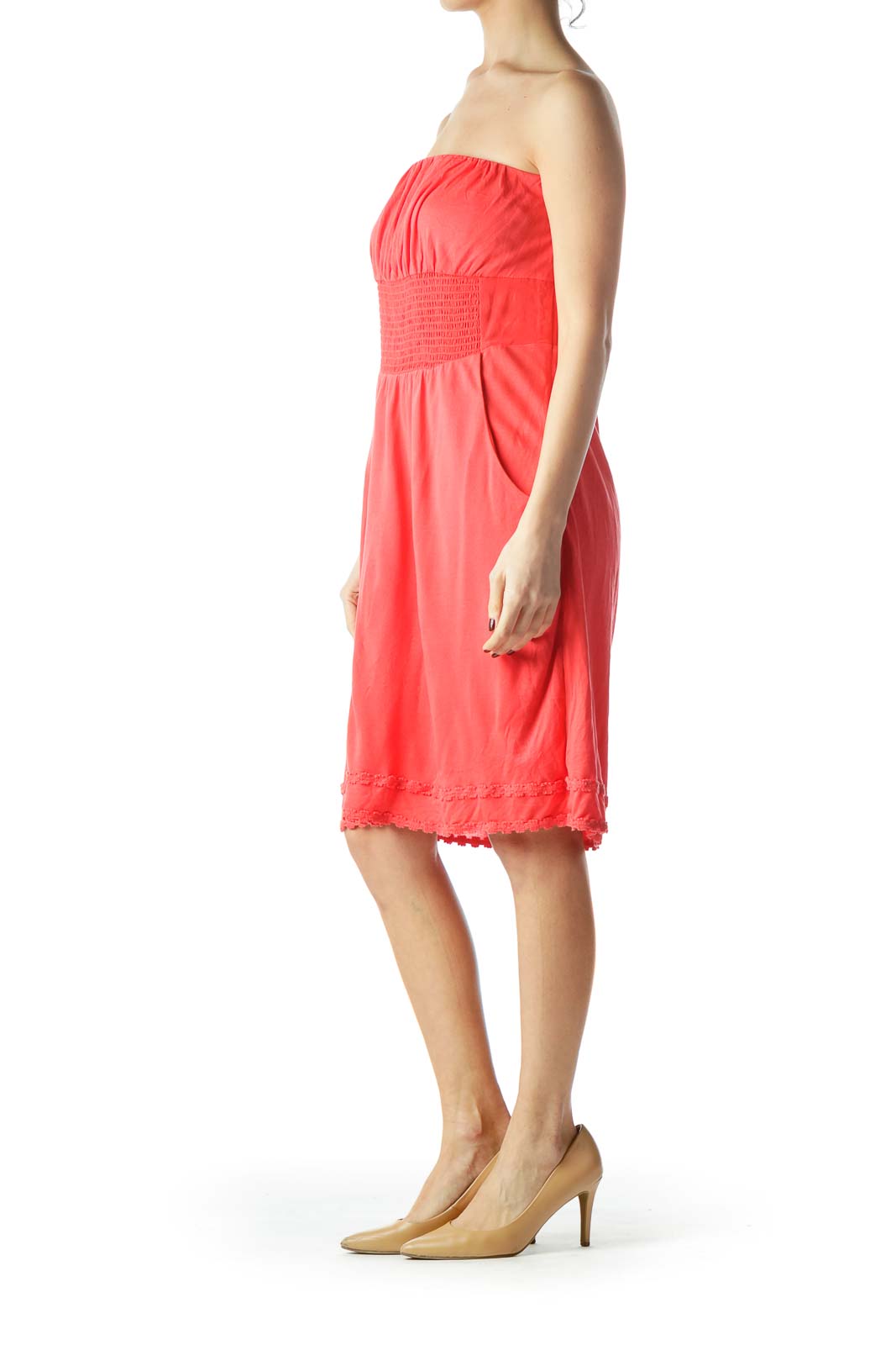 Coral Orange Jersey-Knit Strapless Dress