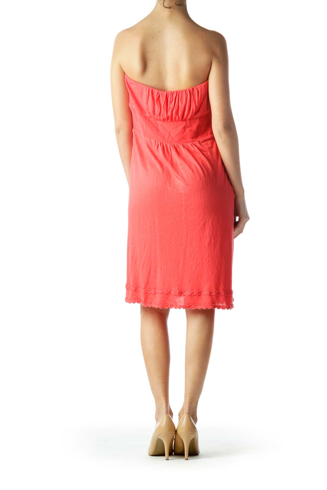 Coral Orange Jersey-Knit Strapless Dress