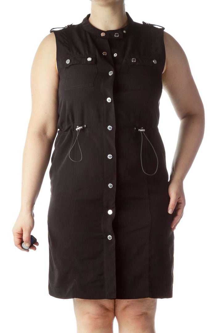 Black Snap Buttoned Sleeveless Dress