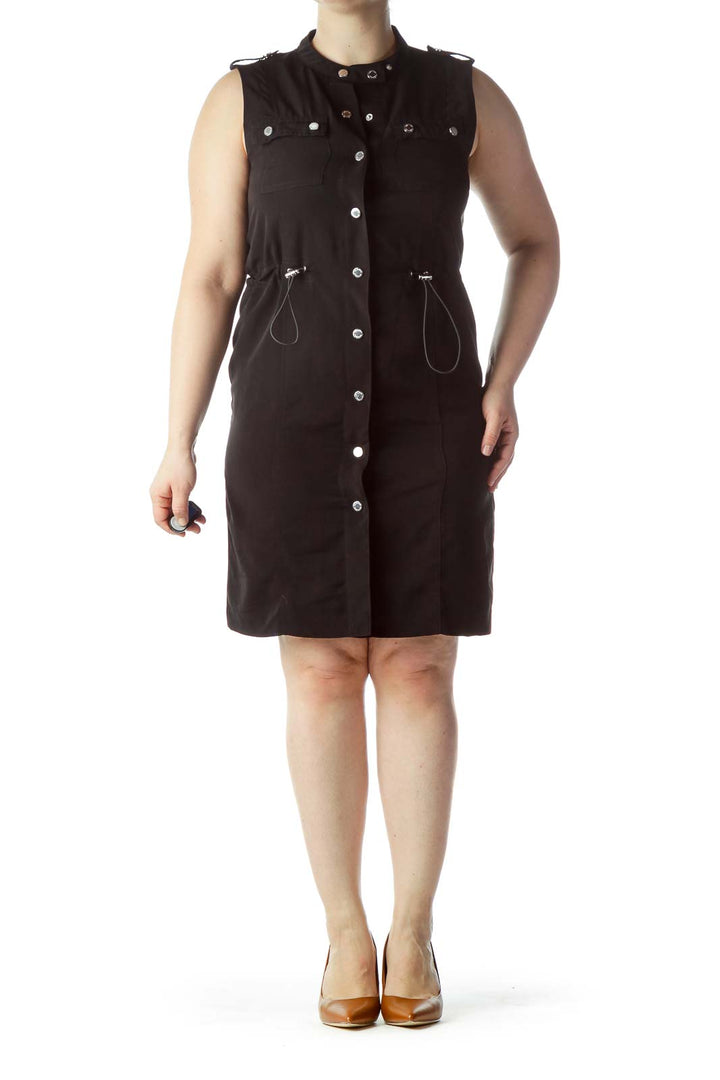 Black Snap Buttoned Sleeveless Dress