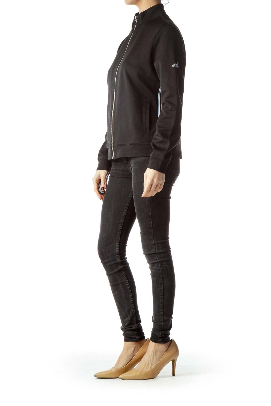 Black Track Stripes Zippered Stretch Jacket