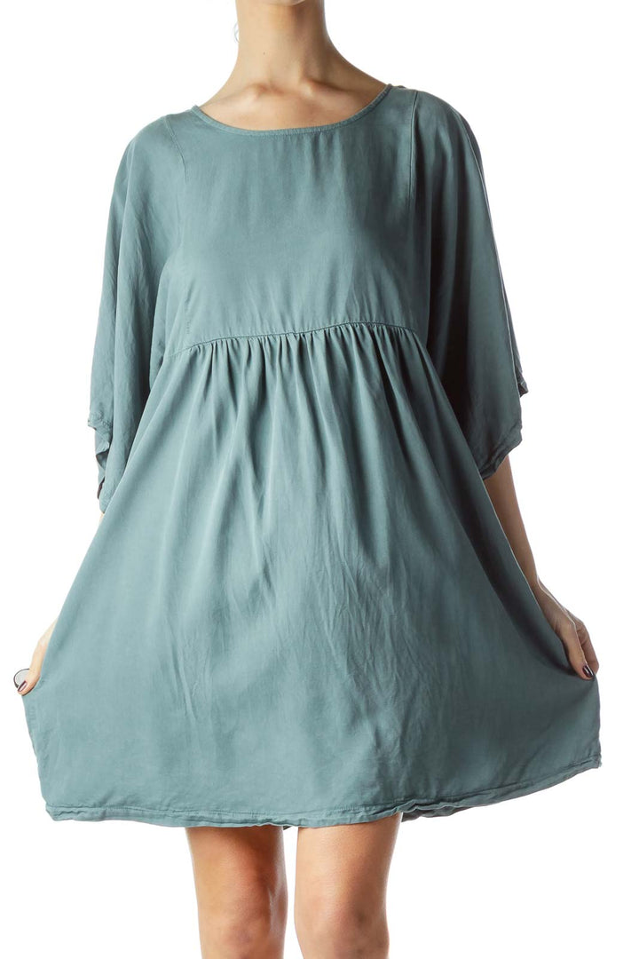 Washed Green Empire Waist Flared Dress