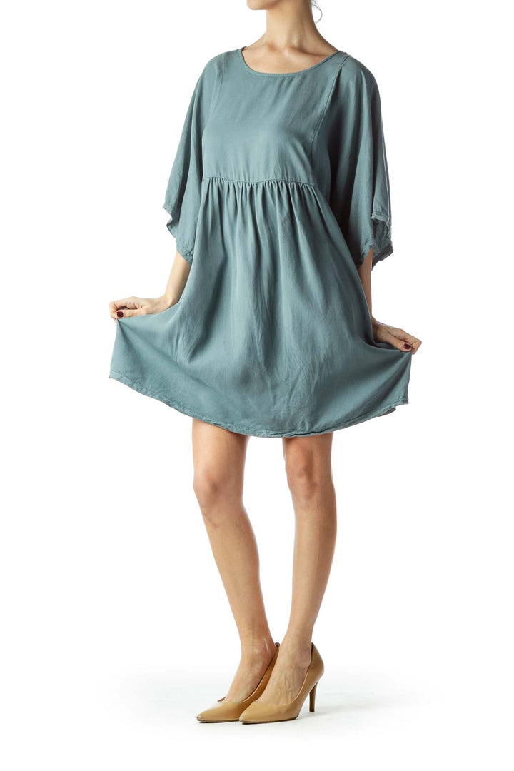 Washed Green Empire Waist Flared Dress