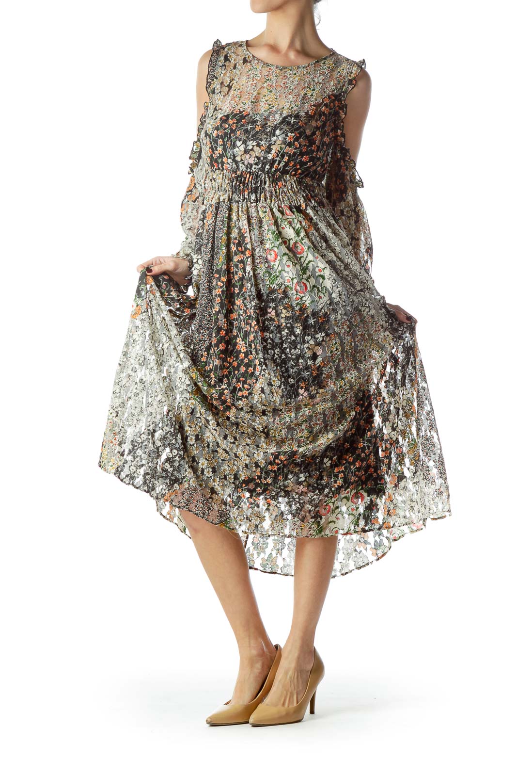 Multicolored Flower Print Empire Waist Dress