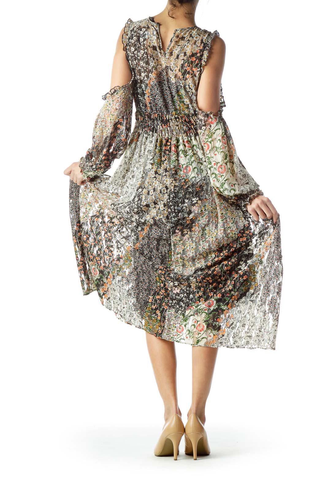 Multicolored Flower Print Empire Waist Dress