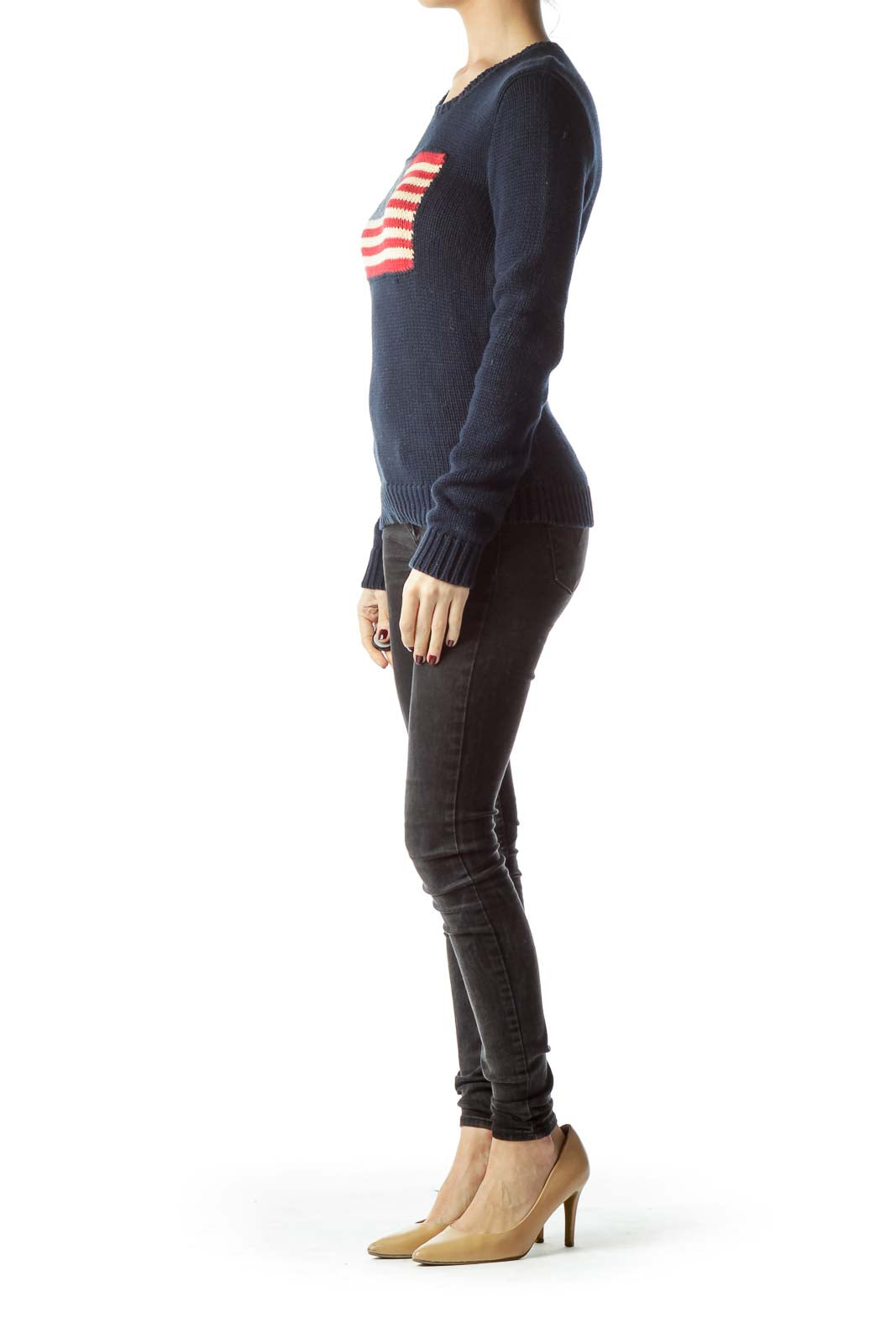 Navy Blue 100% Cotton Knitted Flag Sweater