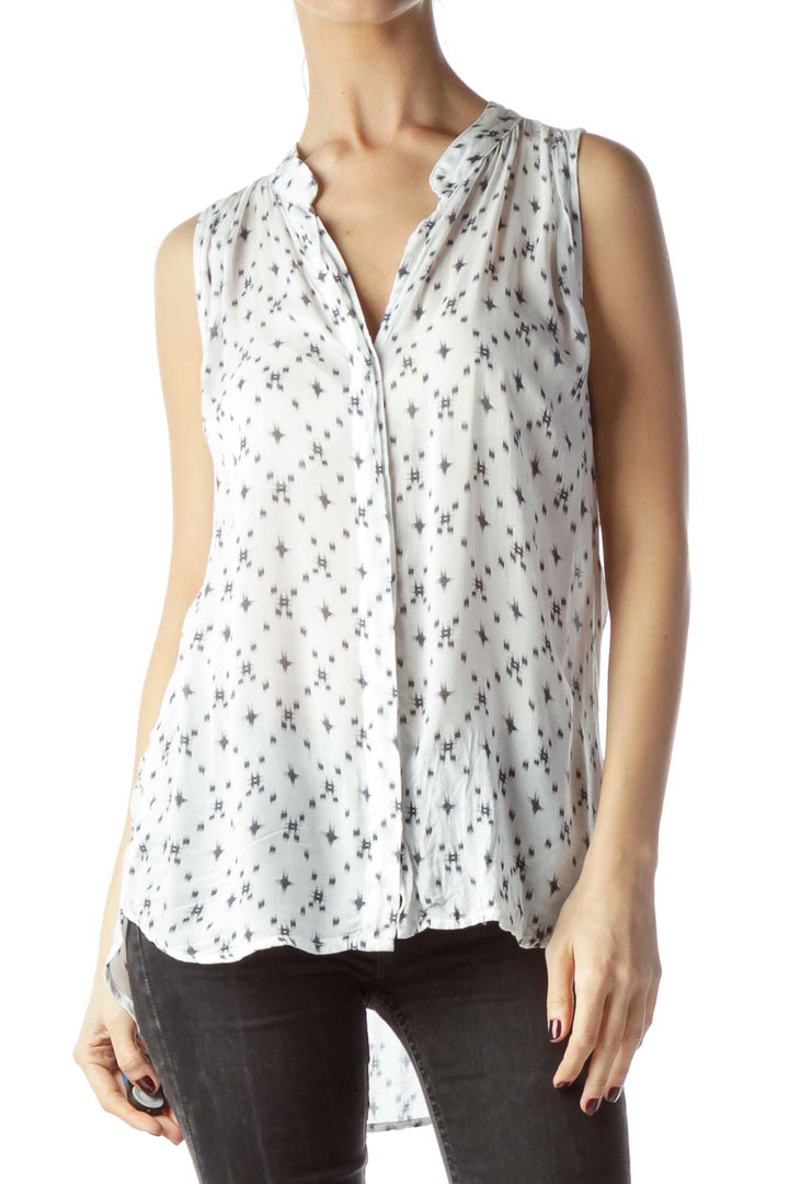 White Gray Printed Light Sleeveless Blouse