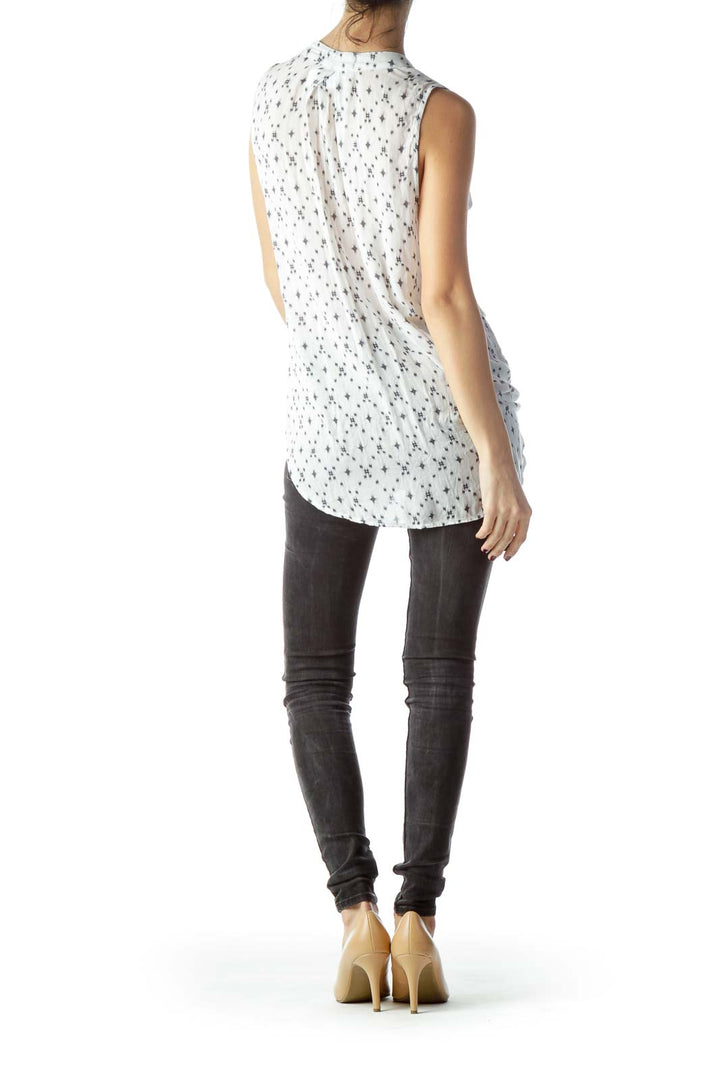 White Gray Printed Light Sleeveless Blouse