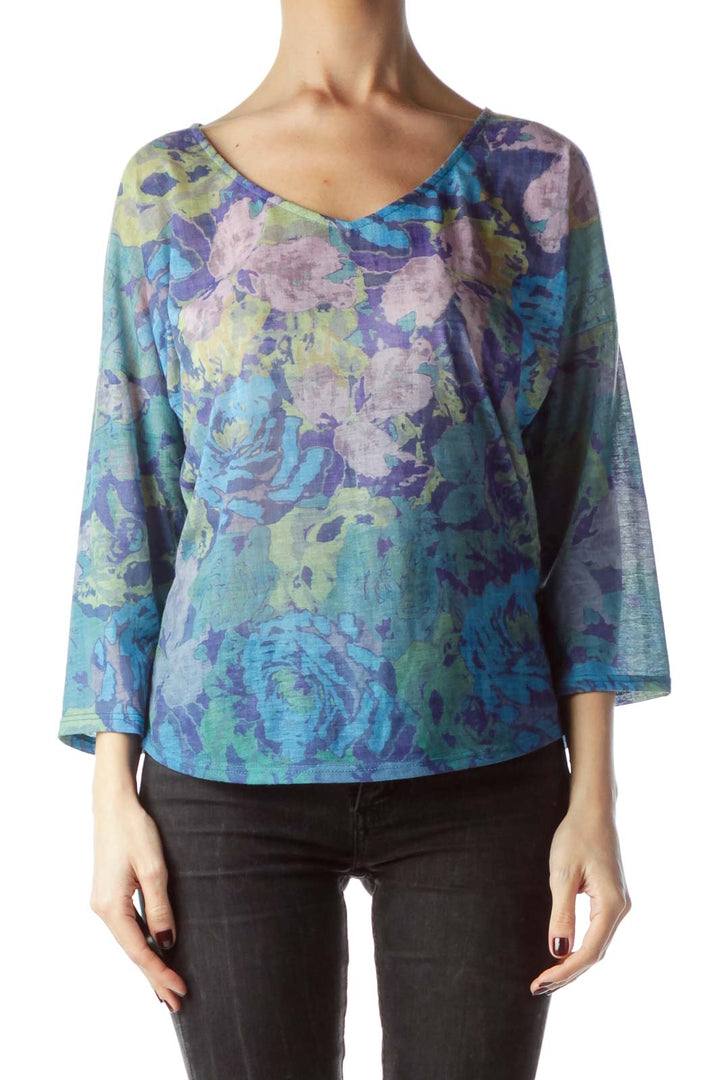 Multicolored Floral Print V-Neck Top