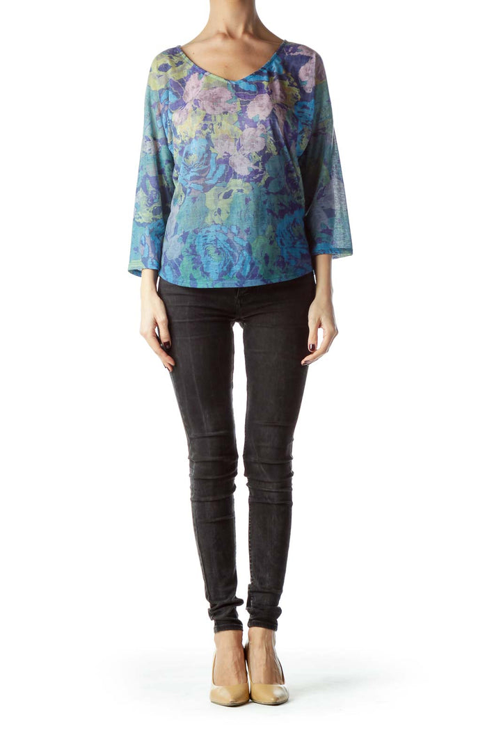 Multicolored Floral Print V-Neck Top