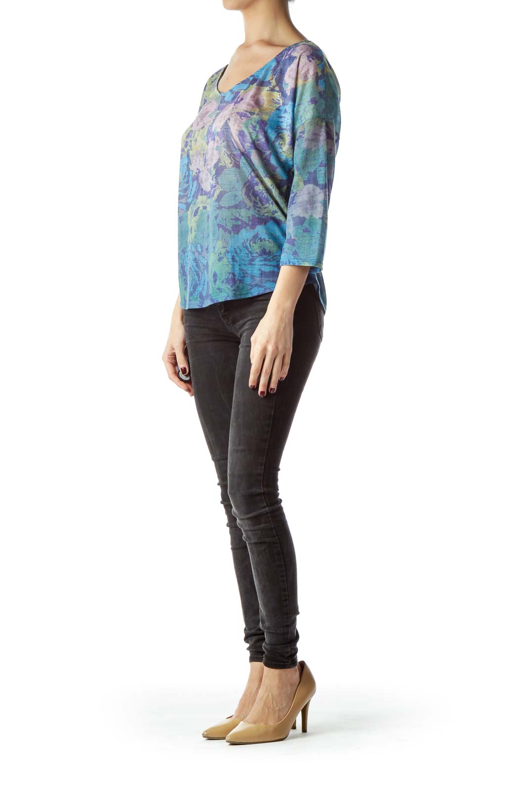 Multicolored Floral Print V-Neck Top