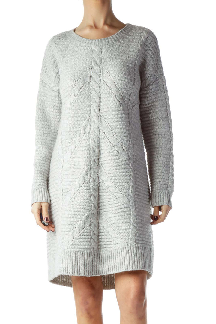 Gray Round Neck Long Sweater Dress