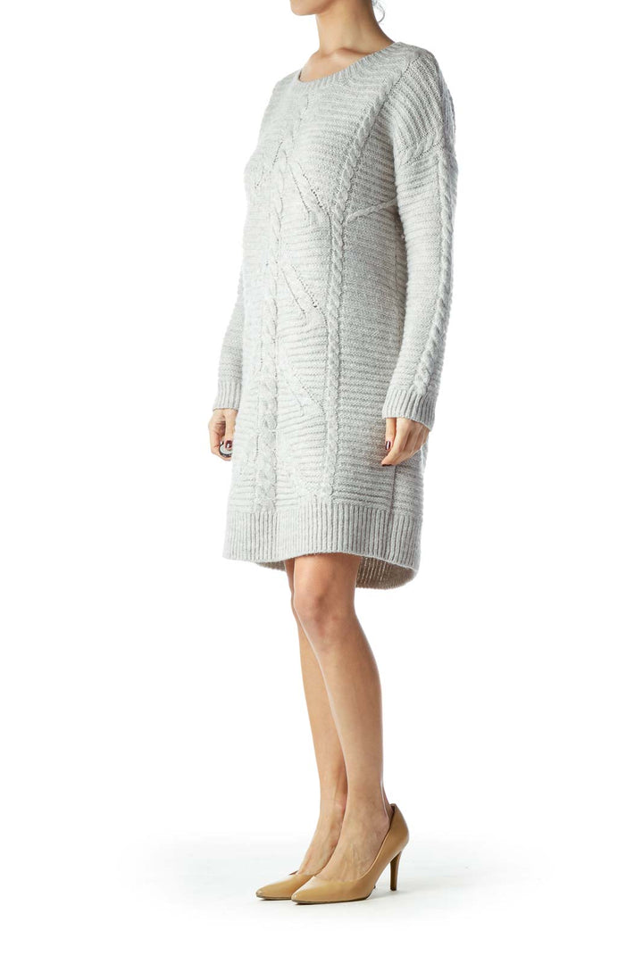 Gray Round Neck Long Sweater Dress