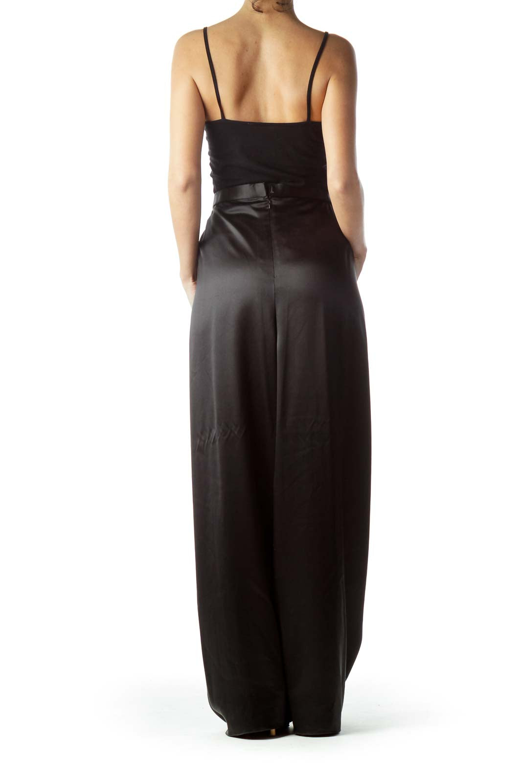 Black Shiny Zippered 100% Silk Pants