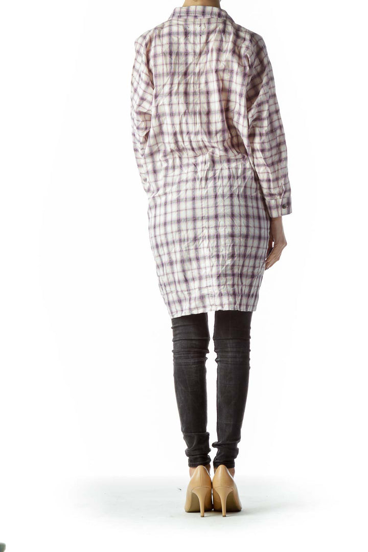 Purple Gold Thread Plaid Buttoned Long Shirt