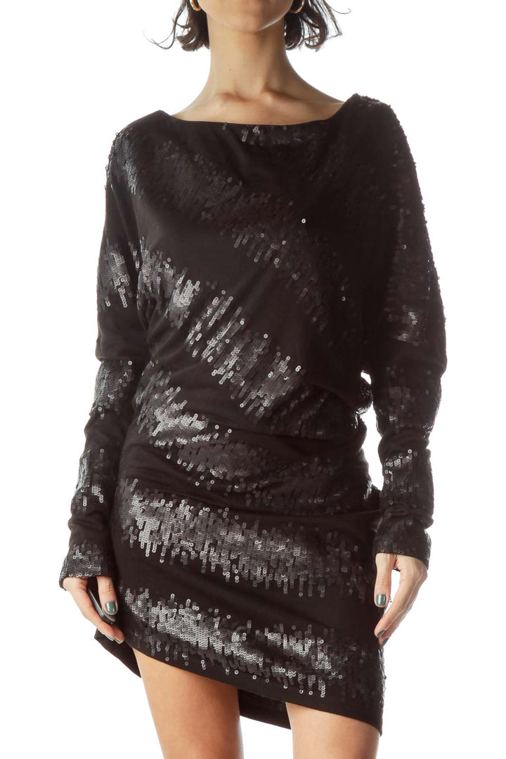 Black Bat Sleeve Sequin Dress