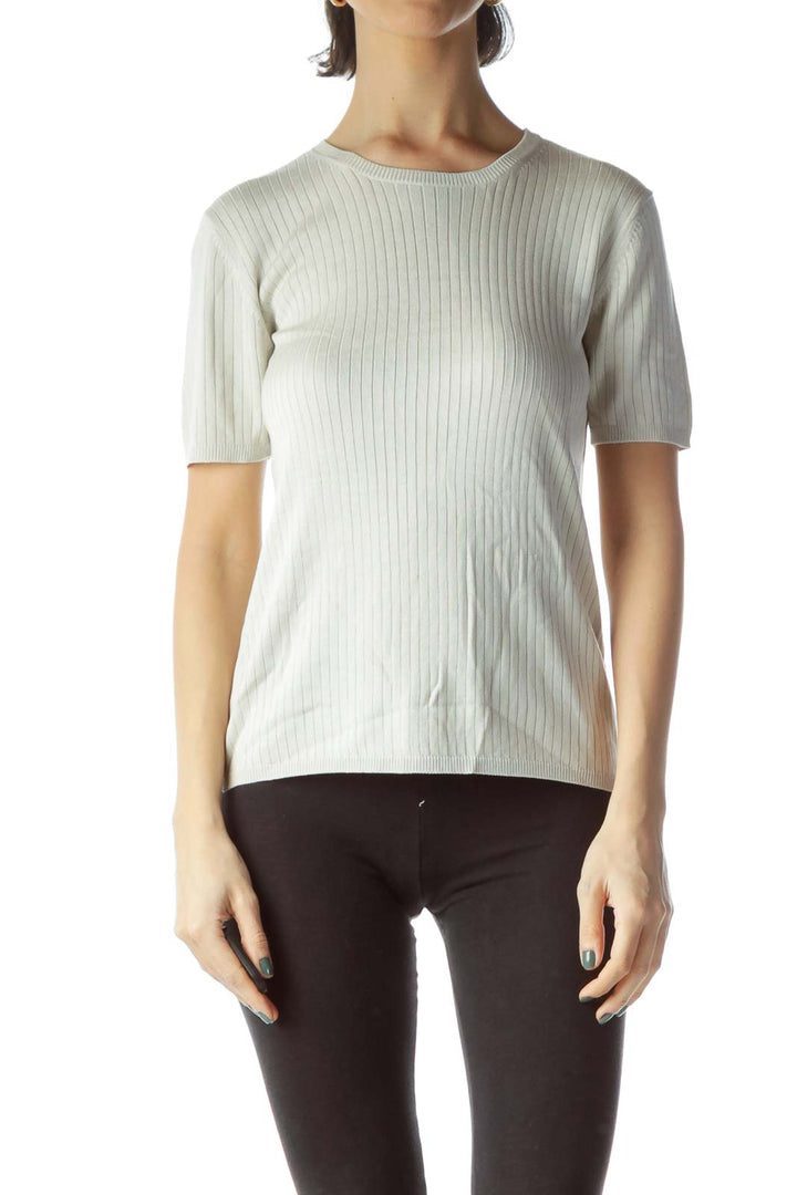 Light Gray 100% Silk Stretch Knit Top