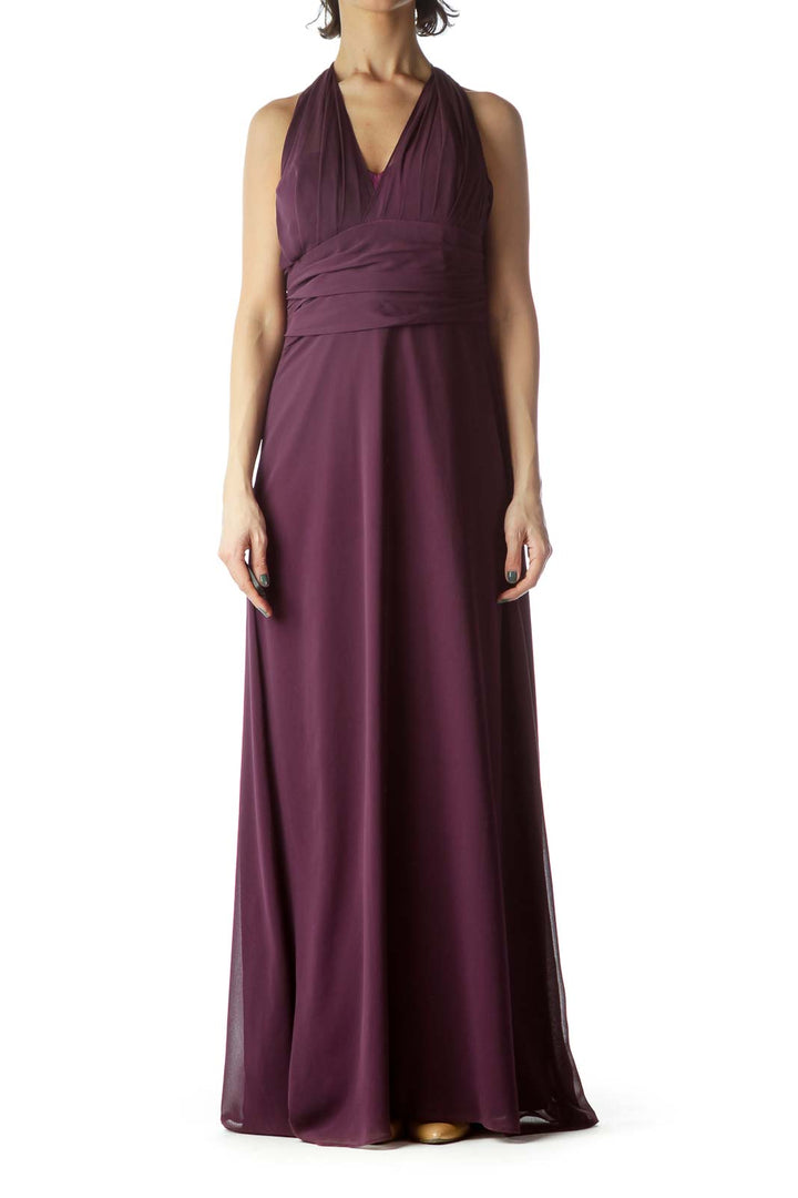 Violet V-Neck Halter Long Evening Dress