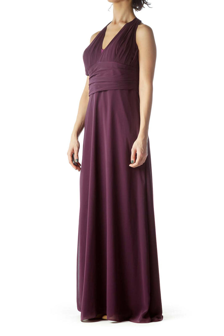 Violet V-Neck Halter Long Evening Dress