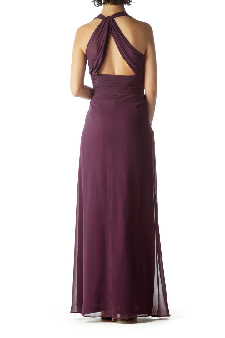 Violet V-Neck Halter Long Evening Dress