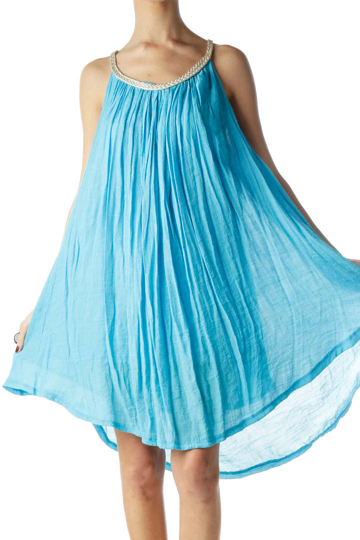 Turquoise Blue Halter Neckline Flared Dress