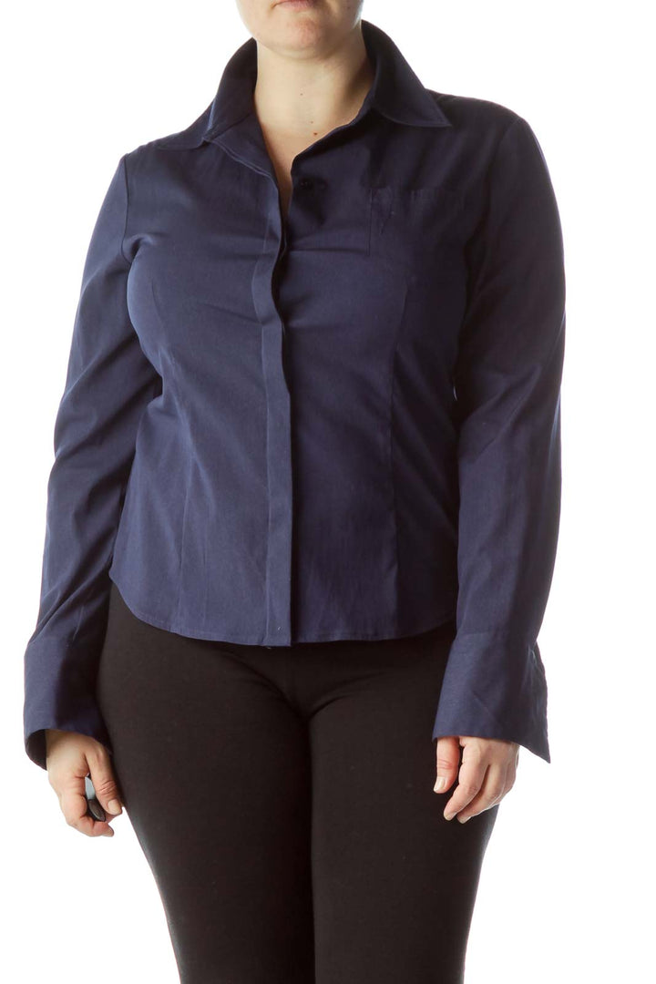 Navy Blue Pocketed Long Sleeve Shirt