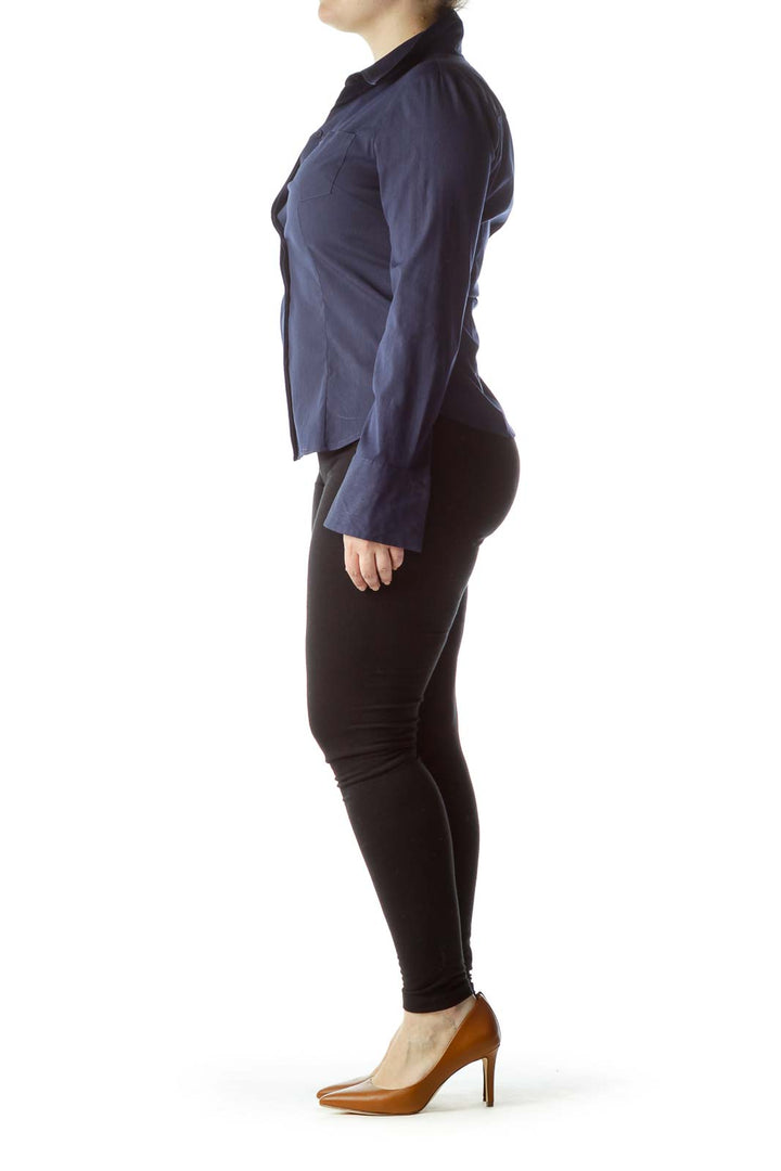 Navy Blue Pocketed Long Sleeve Shirt