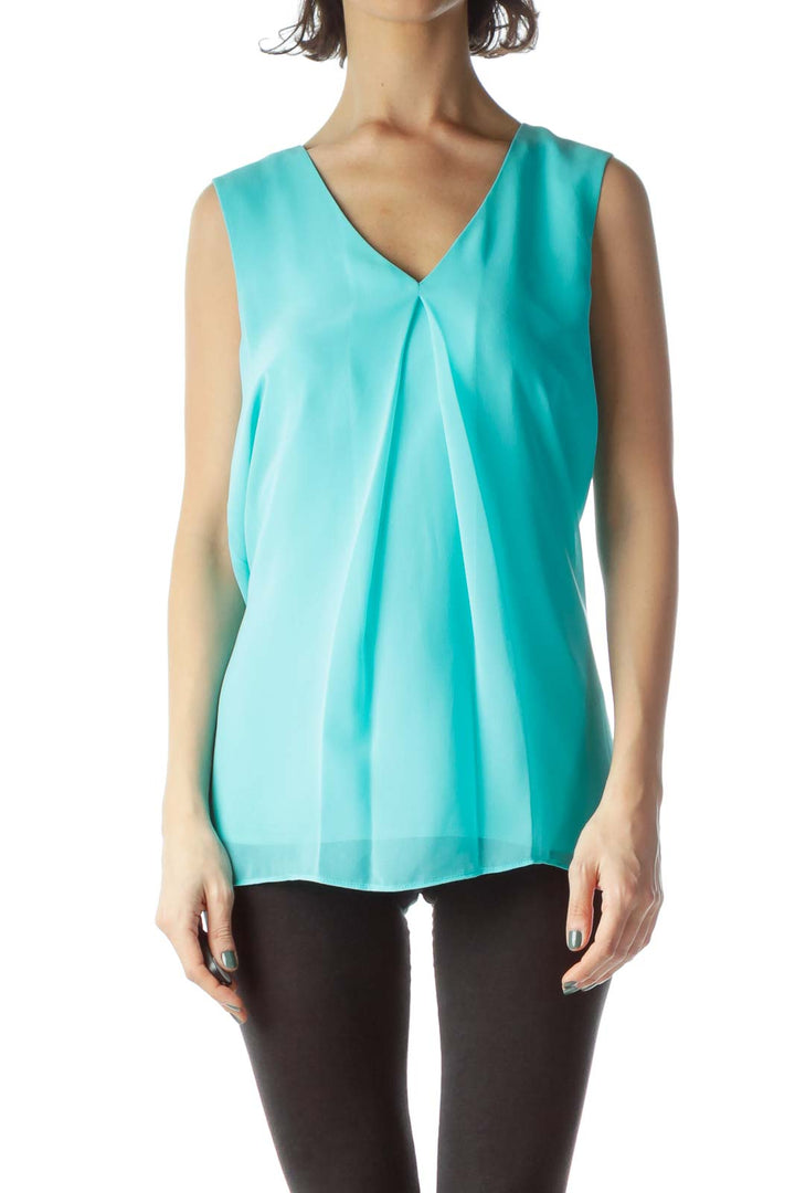 Mint Green V-Neck Sleeveless Shift Blouse