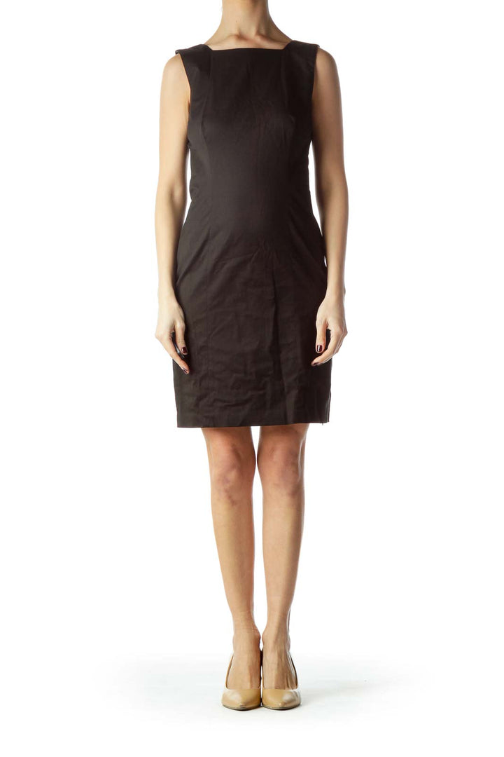 Black Square Neck Sleeveless Work Dress