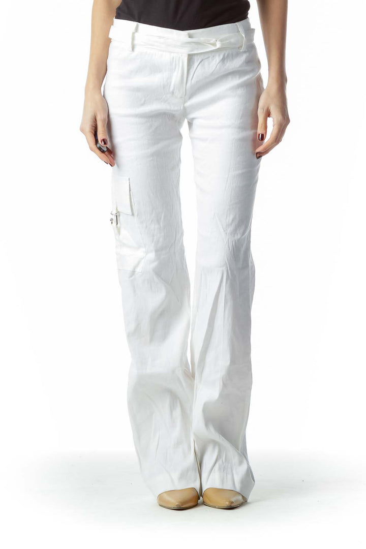 White Belted Linen and Cotton Pants