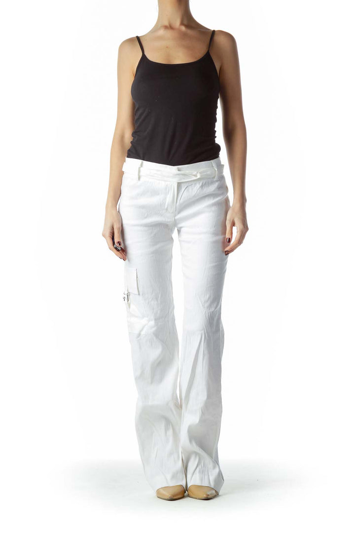 White Belted Linen and Cotton Pants