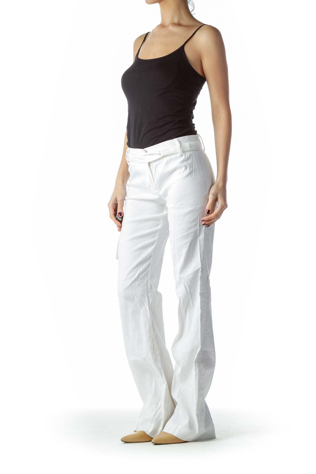 White Belted Linen and Cotton Pants