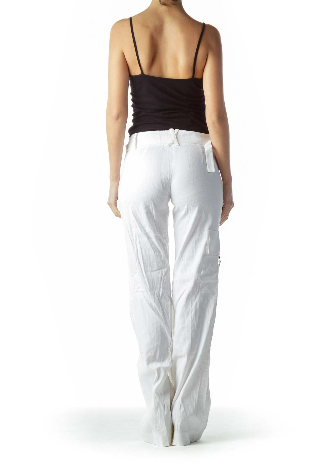 White Belted Linen and Cotton Pants