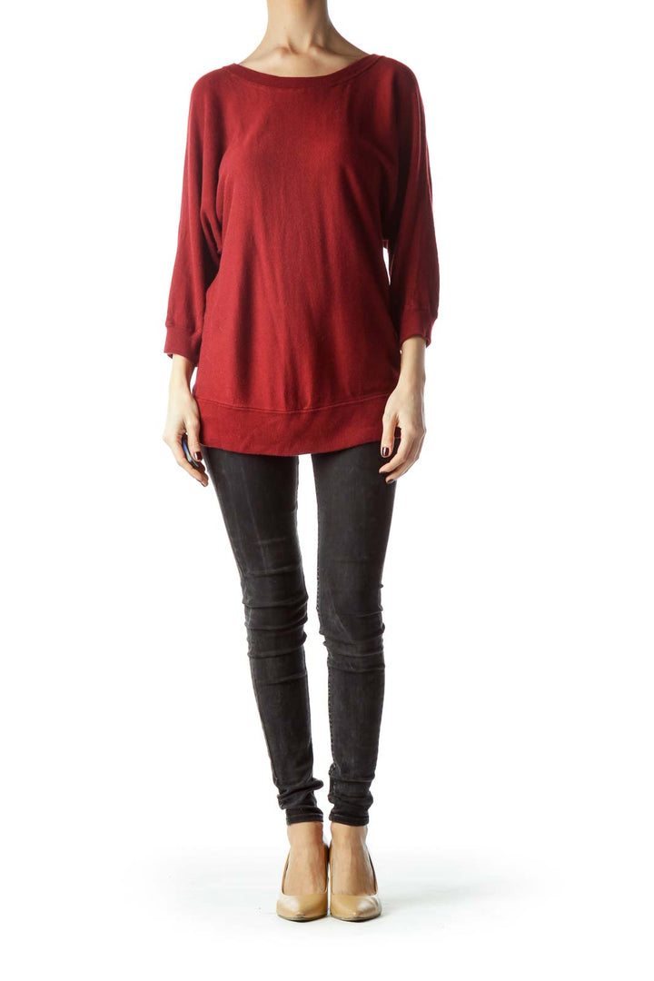 Red Round Neck Bat Sleeve Sweater