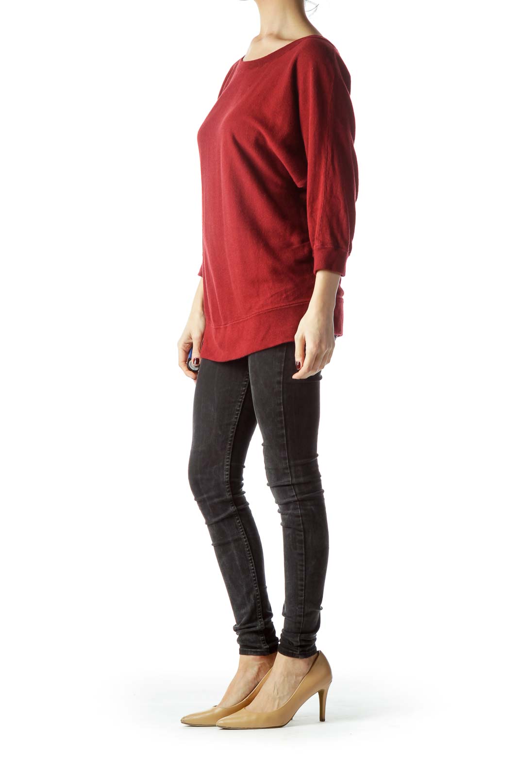 Red Round Neck Bat Sleeve Sweater