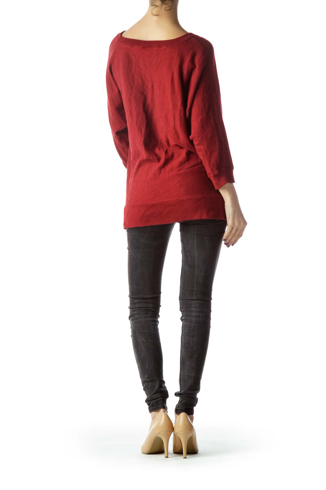 Red Round Neck Bat Sleeve Sweater