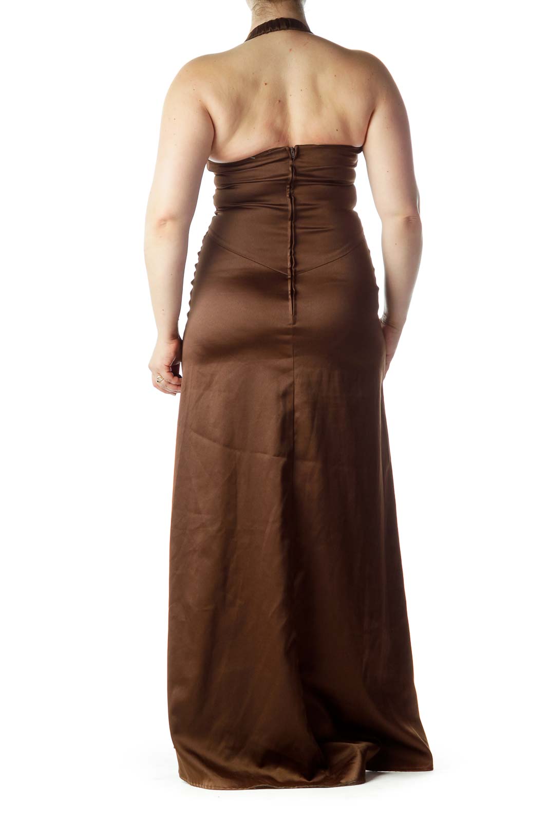 Brown Sweetheart Neck Halter Evening Dress