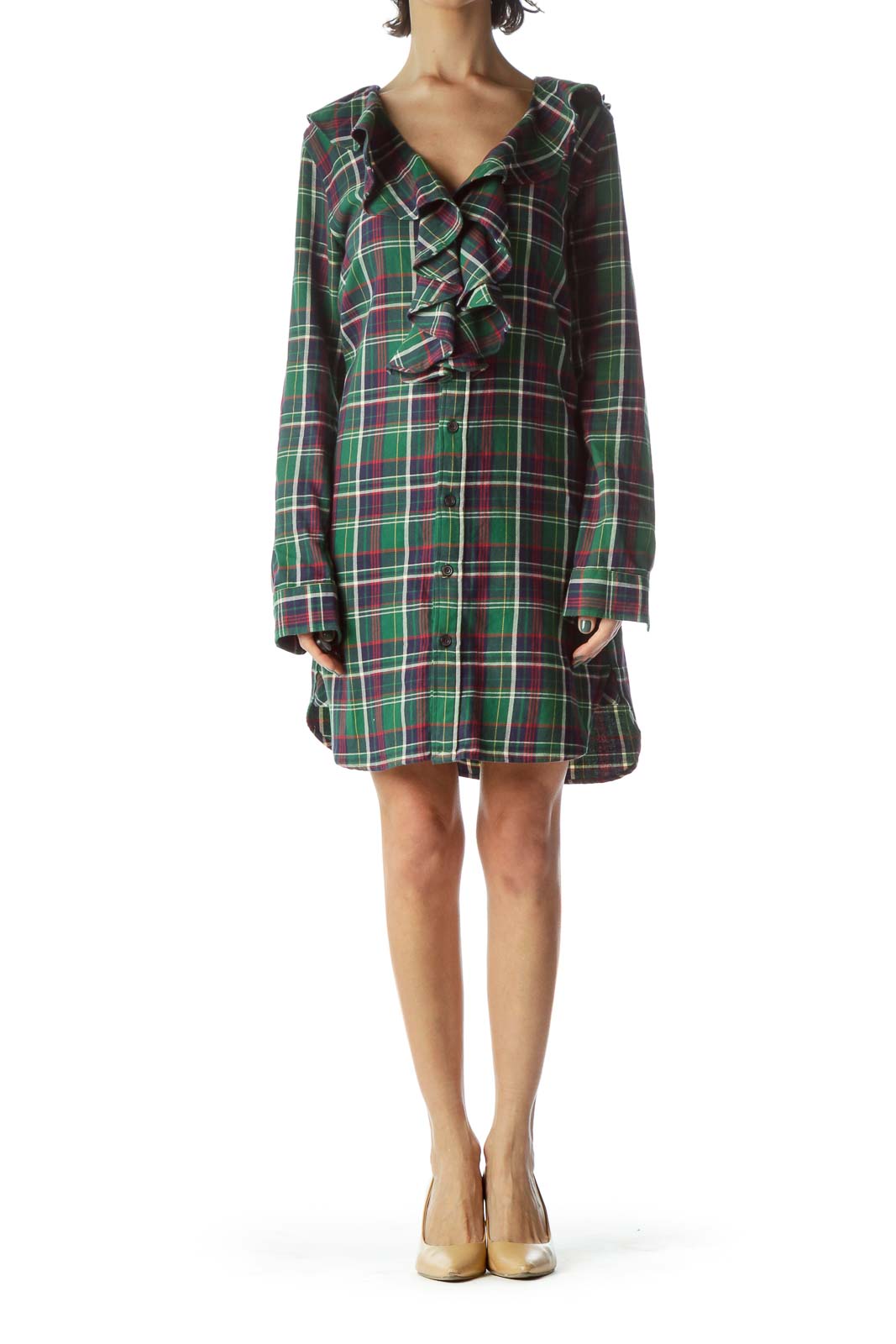 Green Red Blue Plaid 100% Cotton Knit Dress