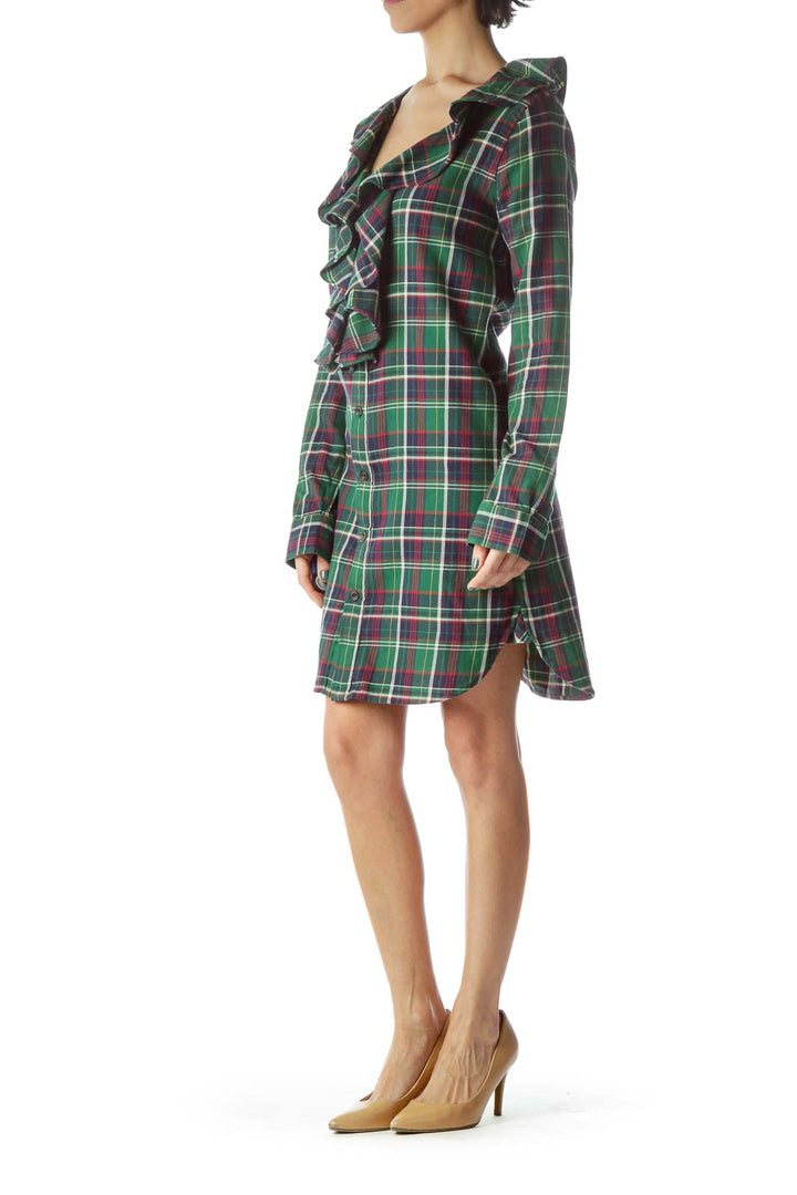 Green Red Blue Plaid 100% Cotton Knit Dress