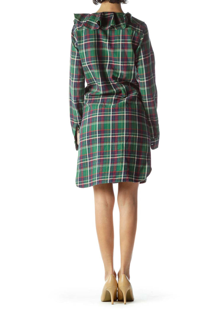 Green Red Blue Plaid 100% Cotton Knit Dress