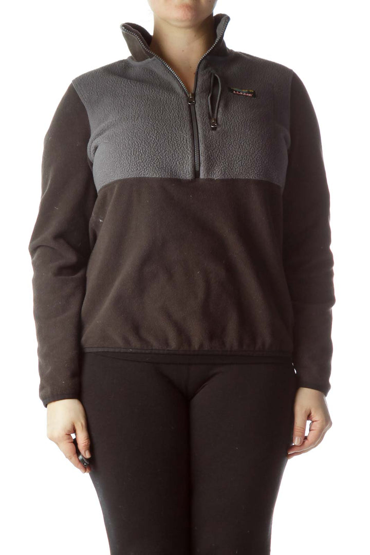 Gray Black Zippered Fitted Fleece Jacket