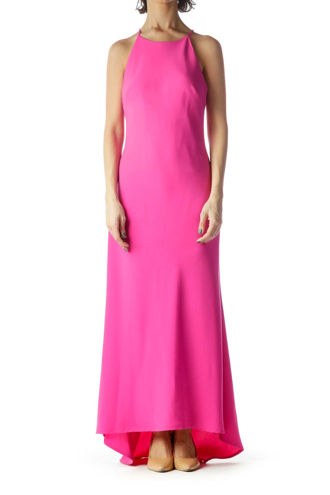 Magenta Pink Halter Neckline Long Dress