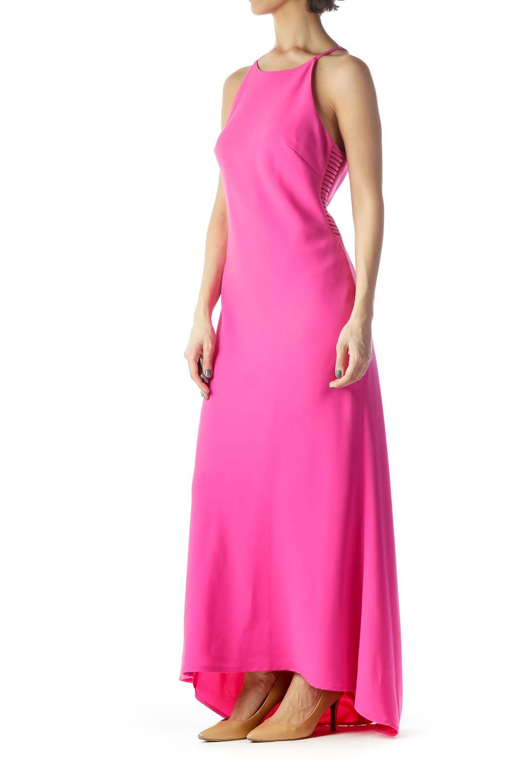 Magenta Pink Halter Neckline Long Dress