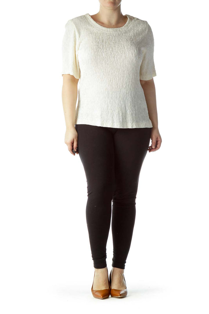 Cream Textured Knit Stretch Top