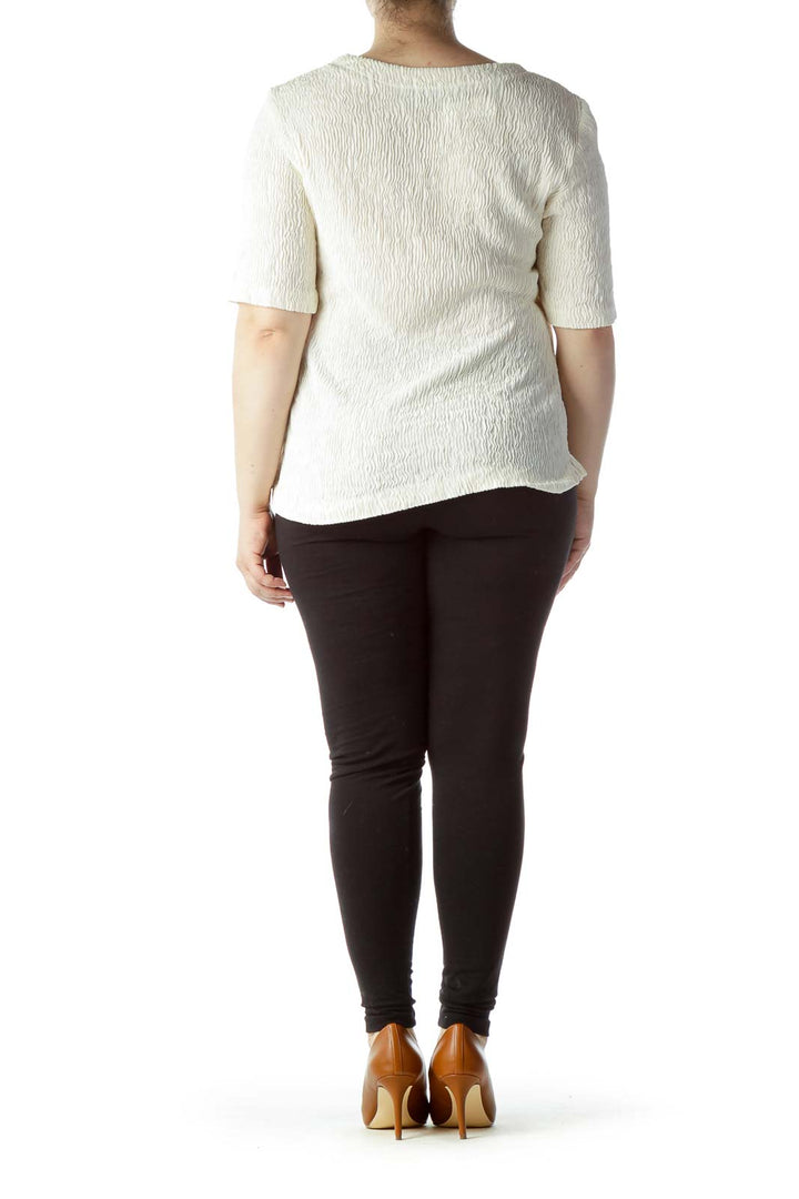 Cream Textured Knit Stretch Top